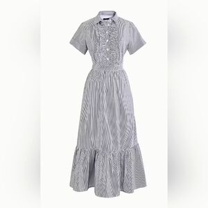 J. Crew Ruffle-front midi dress in striped cotton poplin size 0 Petite